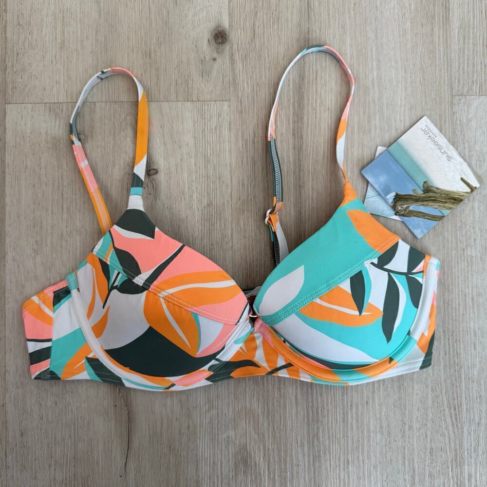 NWT Sunseeker Australia Floral Multicolor Microfiber Swim Bikini Top Size 34B